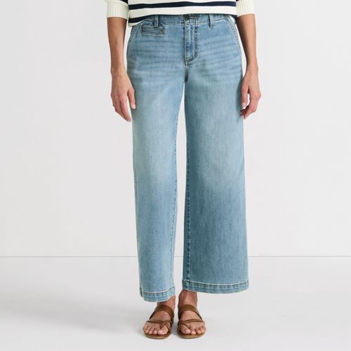 Women's Mid Rise Denim Wide Leg Ankle Jeans, Front