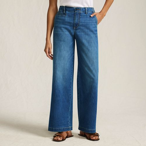  Lands' End Knöchellange Mid Waist Jeans Mit Weitem Bein, Damen, Größe:34 Regular, Blau, Baumwolle/elasthan/polyester, By Lands' End 