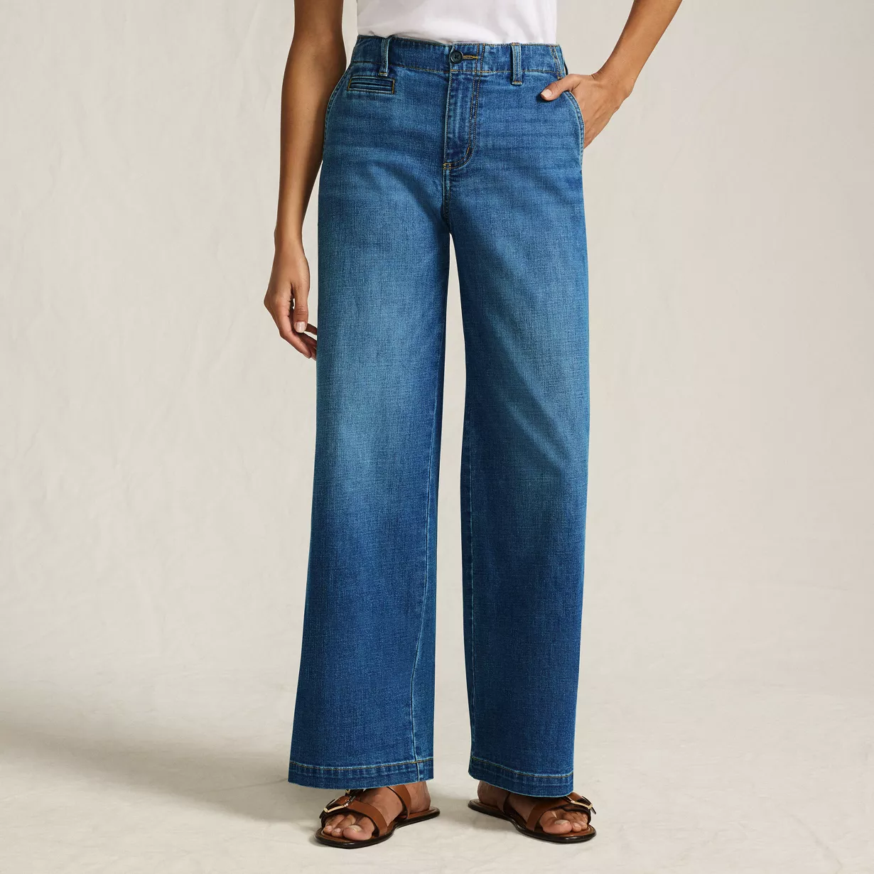 Women's Mid Rise Denim Wide Leg Ankle Jeans