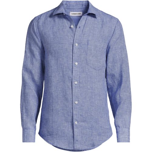 Tall Premium Pure Linen Long Sleeve Shirt, Men, size: XXL, tall, Blue, Linen, by Lands' End