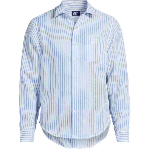 Premium Pure Linen Long Sleeve Shirt, Men, size: XL, regular, Blue, Linen, by Lands' End