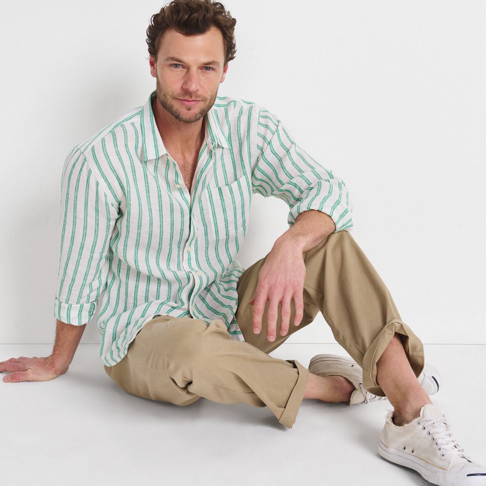 トップス Linen border long sleeves Men's Long Sleeve Linen Shirt | Lands' End