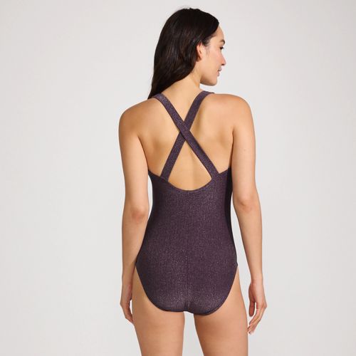  Lands' End Glitzer-komfort-badeanzug Mit Gekreuzten Trägern, Hohes Bein, Damen, Größe:34 Regular, Rot, Elasthan/nylon-mischung, By Lands' End 