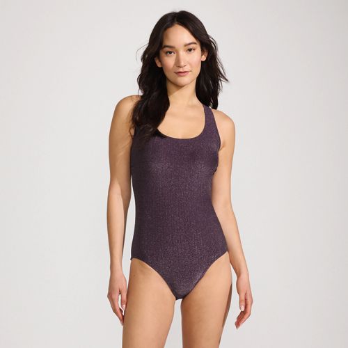  Lands' End Glitzer-komfort-badeanzug Mit Gekreuzten Trägern, Hohes Bein, Damen, Größe:34 Regular, Rot, Elasthan/nylon-mischung, By Lands' End 