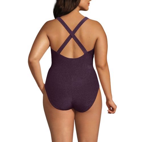  Lands' End Glitzer-komfort-badeanzug Mit Gekreuzten Trägern, Hohes Bein, Damen, Größe:48 Plus, Rot, Elasthan/nylon-mischung, By Lands' End 