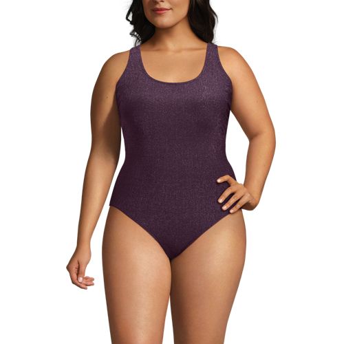  Lands' End Glitzer-komfort-badeanzug Mit Gekreuzten Trägern, Hohes Bein, Damen, Größe:48 Plus, Rot, Elasthan/nylon-mischung, By Lands' End 