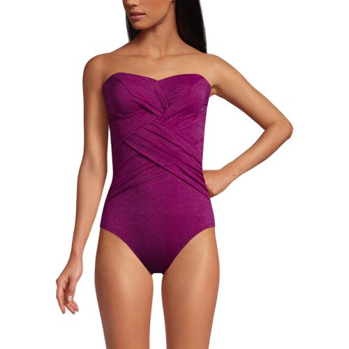  Lands' End Glitzer-bandeau-badeanzug Slender, Damen, Größe:36 Regular, Lila, Elasthan/polyester-mischung/nylon-mischung, By Lands' End 