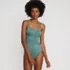 Women's Slender Suit Shine Bandeau Tummy Control High Leg One Piece Swimsuit, Front