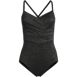 Women's Slender Suit Shine Pleated Tummy Control Chlorine Resistant X-back One Piece Swimsuit, Front