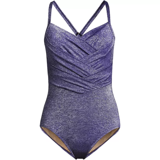 Women's SlenderSuit Shine Pleated Tummy Control Chlorine Resistant X-back One Piece Swimsuit - primary