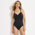 Women's Slender Suit Shine Pleated Tummy Control Chlorine Resistant X-back One Piece Swimsuit, Front
