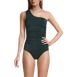 Women's Shine Shirred One Shoulder High Leg One Piece Swimsuit, Front