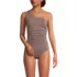 Women's Shine Shirred One Shoulder High Leg One Piece Swimsuit, Front