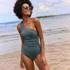 Women's Shine Shirred One Shoulder High Leg One Piece Swimsuit, alternative image