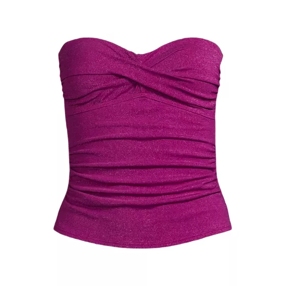 Women's Chlorine Resistant Shine Wrap Bandeau Tankini Swimsuit Top with Removable Adjustable Straps - primary