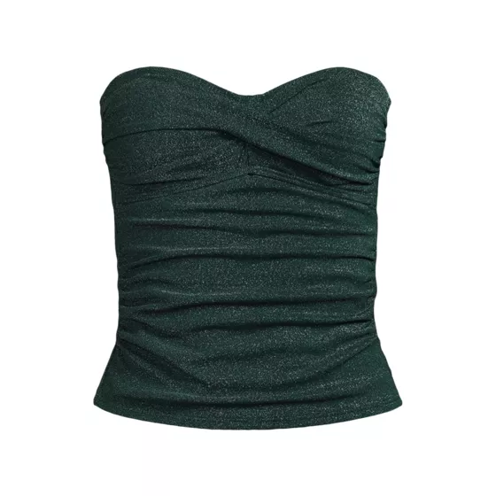 Women's Chlorine Resistant Shine Wrap Bandeau Tankini Swimsuit Top with Removable Adjustable Straps - primary