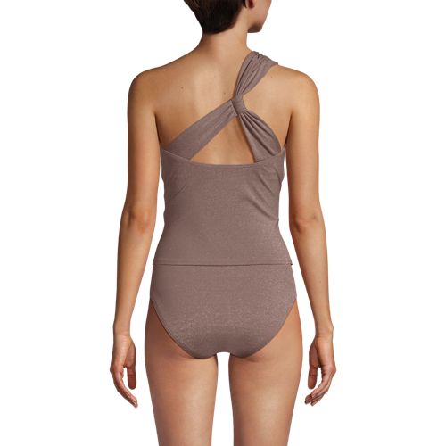 Women's Chlorine Resistant Shine Shirred One Shoulder Tankini Swimsuit Top - image 5