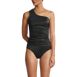 Women's Chlorine Resistant Shine Shirred One Shoulder Tankini Swimsuit Top, Front