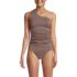 Women's Chlorine Resistant Shine Shirred One Shoulder Tankini Swimsuit Top, Front