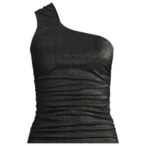 Women's Chlorine Resistant Shine Shirred One Shoulder Tankini Swimsuit Top, Front