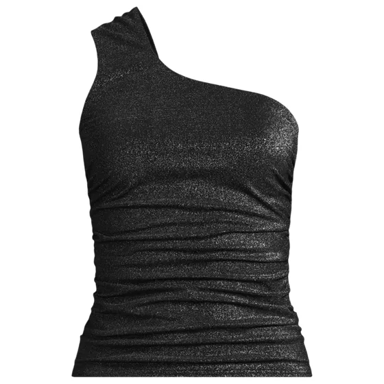 Women's Chlorine Resistant Shine Shirred One Shoulder Tankini Swimsuit Top - primary