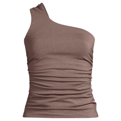 Women's Chlorine Resistant Shine Shirred One Shoulder Tankini Swimsuit Top - image 4