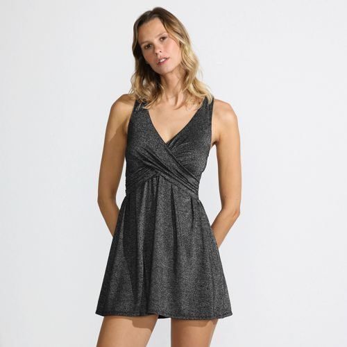 Women's Slender Suit Shine Wrap Swim Dress Swimsuit, Front