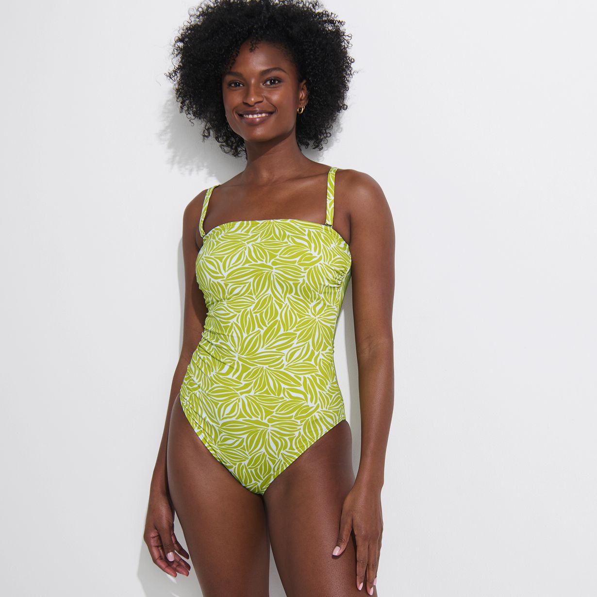 Women's Chlorine Resistant Bandeau High Leg Strappy One Piece Swimsuit