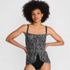 Women's Chlorine Resistant Mesh Bandeau High Leg Fauxkini One Piece Swimsuit, Front