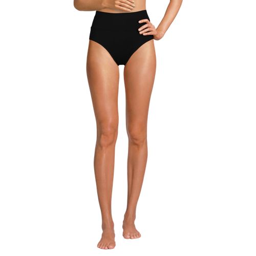  Lands' End Bikinihose Zum Umschlagen, High Waist, Damen, Größe:34 Regular, Schwarz, Nylon-mischung, By Lands' End 