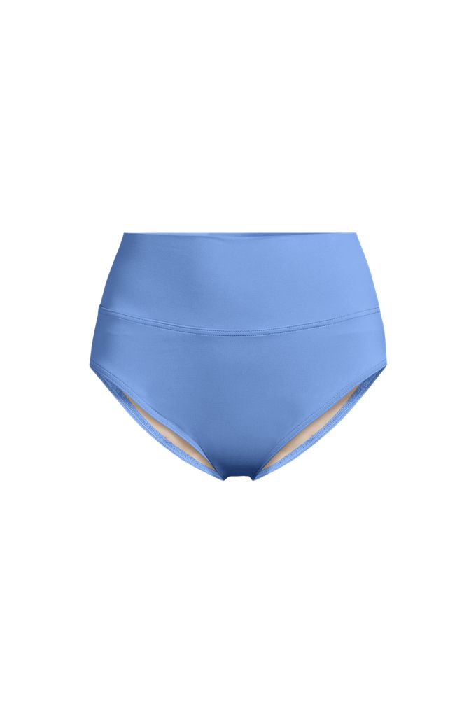 Lands' End Women's Plus Size Pinchless High Waisted Bikini Bottoms In Blue