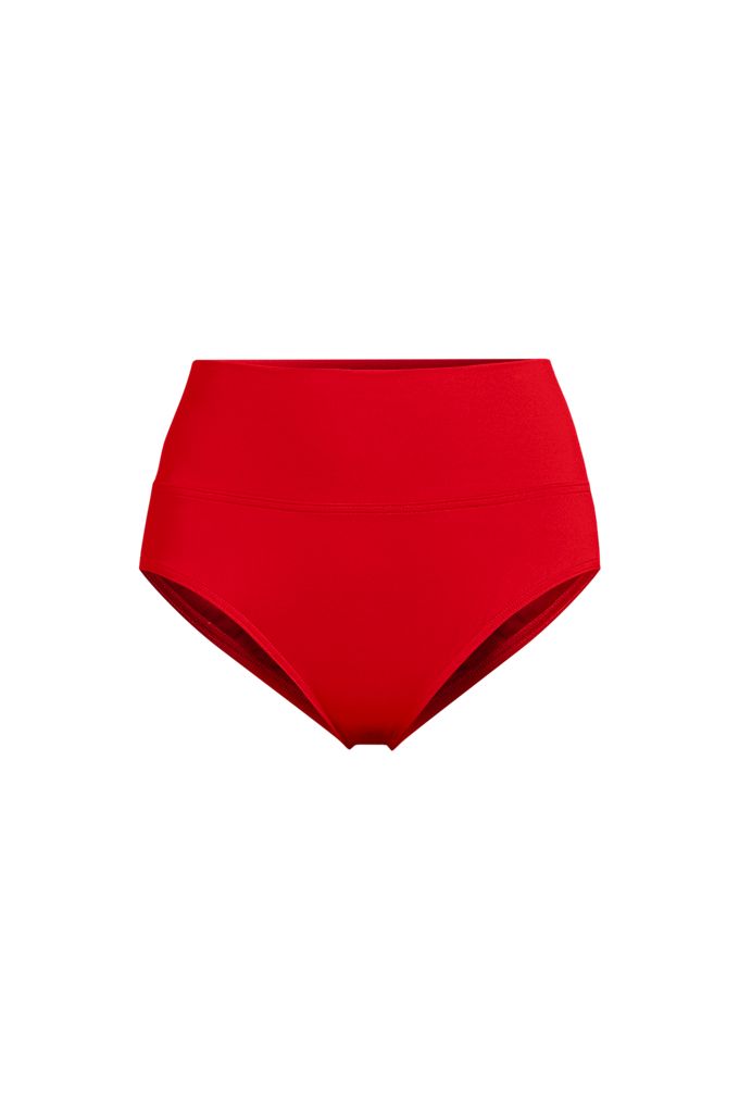 Women's Pinchless High Waisted Bikini Bottoms - Lands' End - Red - 2