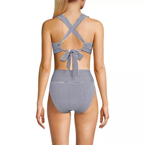 Women's V-Neck Bikini and High Waisted Bottom Swimsuit Set, Back