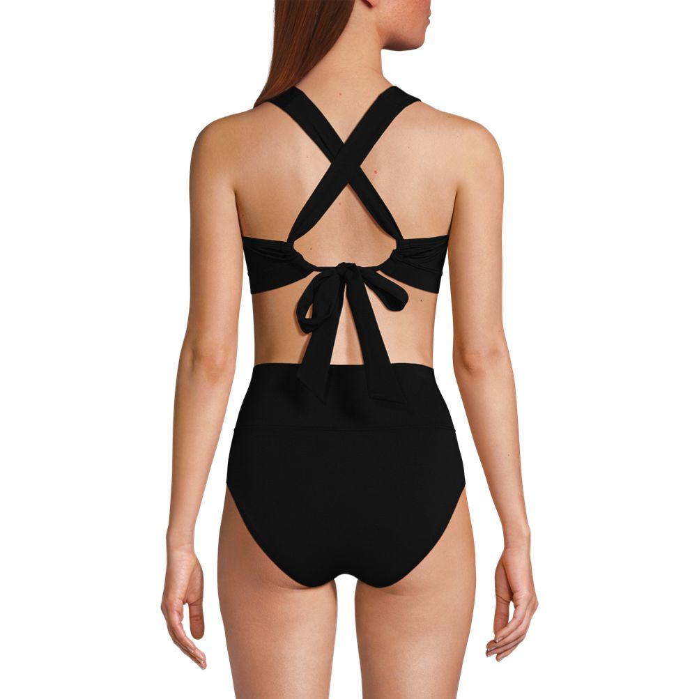 Women s Chlorine Resistant V neck Midkini Swimsuit Top and High Leg High Waisted Bottoms 2 Piece Set Lands End