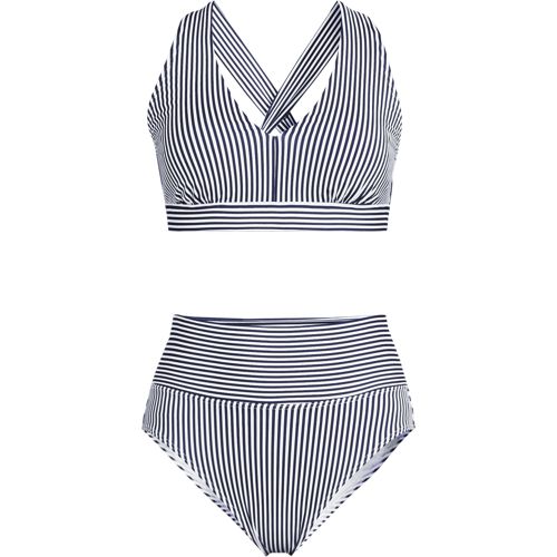 Women's V-Neck Tankini and High Waisted Bottom Swimsuit Set, Front