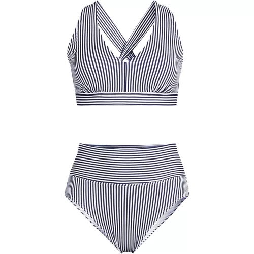 Women's V-Neck Bikini and High Waisted Bottom Swimsuit Set, Front