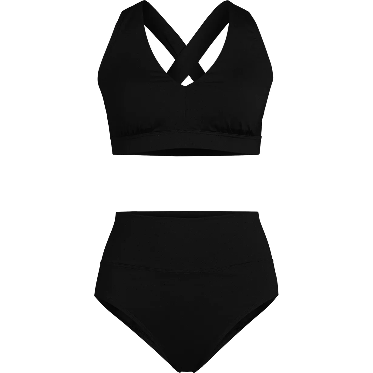 Women's Chlorine Resistant V-neck Midkini Swimsuit Top and High Leg High Waisted Bottoms 2 Piece Set