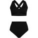 Women's Chlorine Resistant V-neck Midkini Swimsuit Top and High Leg High Waisted Bottoms 2 Piece Set, Front