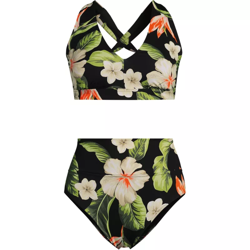 Women's V-neck Bikini and High Waisted Bottom Swimsuit Set, Front