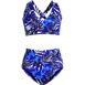 Women's Chlorine Resistant V-neck Midkini Swimsuit Top and High Leg High Waisted Bottoms 2 Piece Set, Front