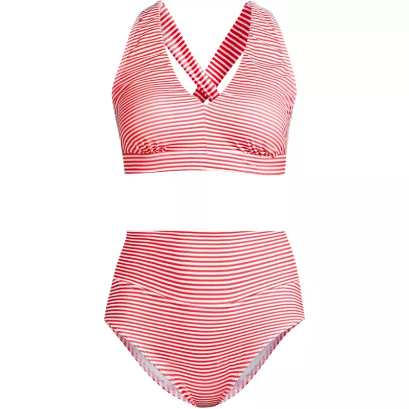 Women's Plus Size V-neck Bikini and High Waisted Bottom Swimsuit Set, Front