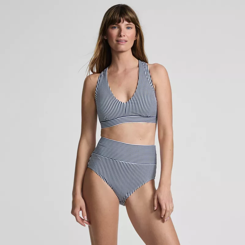 Women's V-neck Bikini and High Waisted Bottom Swimsuit Set, Front