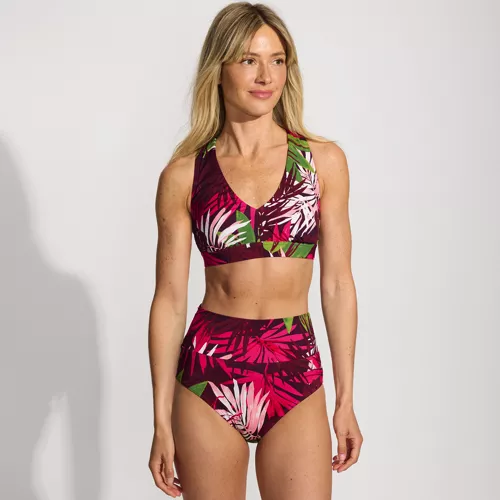 Women's V-Neck Bikini and High Waisted Bottom Swimsuit Set, Front