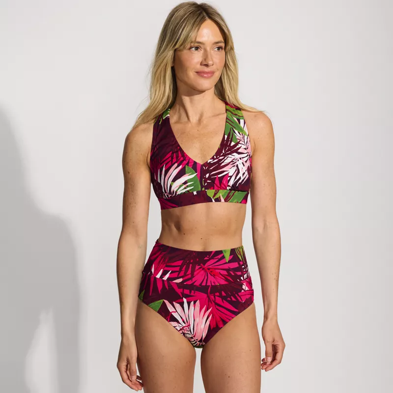 Women's V-neck Bikini and High Waisted Bottom Swimsuit Set, Front
