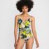 Women's Smoothing Control Crochet Stitch Surplice High Leg One Piece Swimsuit, Front