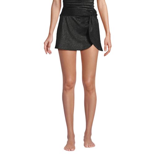 Women's Chlorine Resistant Shine Twist Front Mini Swim Cover-up Skirt, Front