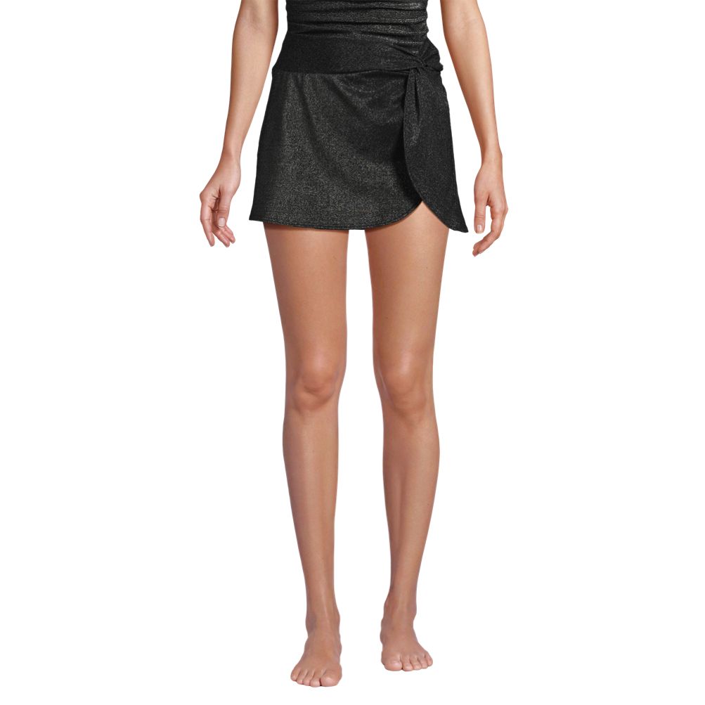 Women's Chlorine Resistant Shine Twist Front Mini Swim Cover-up Skirt