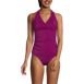 Women's Chlorine Resistant Shine V-neck Halter Tankini Swimsuit Top, Front