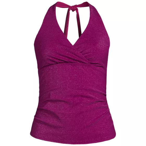 Women's Chlorine Resistant Shine V-neck Halter Tankini Swimsuit Top - primary