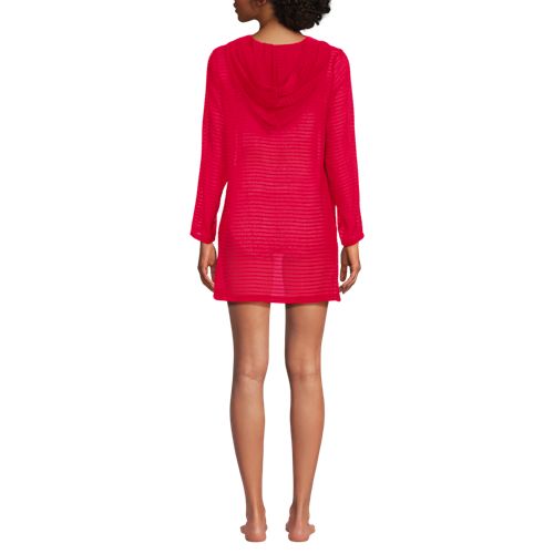 Women's Rayon Rib Hooded Mini Cover-up Dress, Back